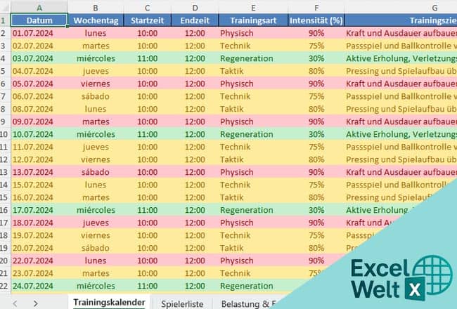 Fußball-Vorbereitungsplan Excel-Vorlage