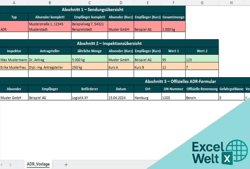 adr beförderungspapier vorlage excel