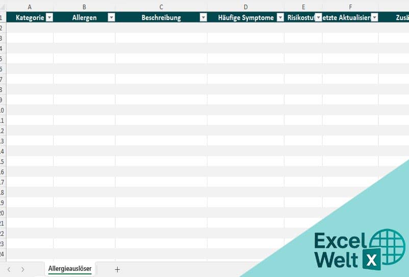 allergene tabelle vorlage excel