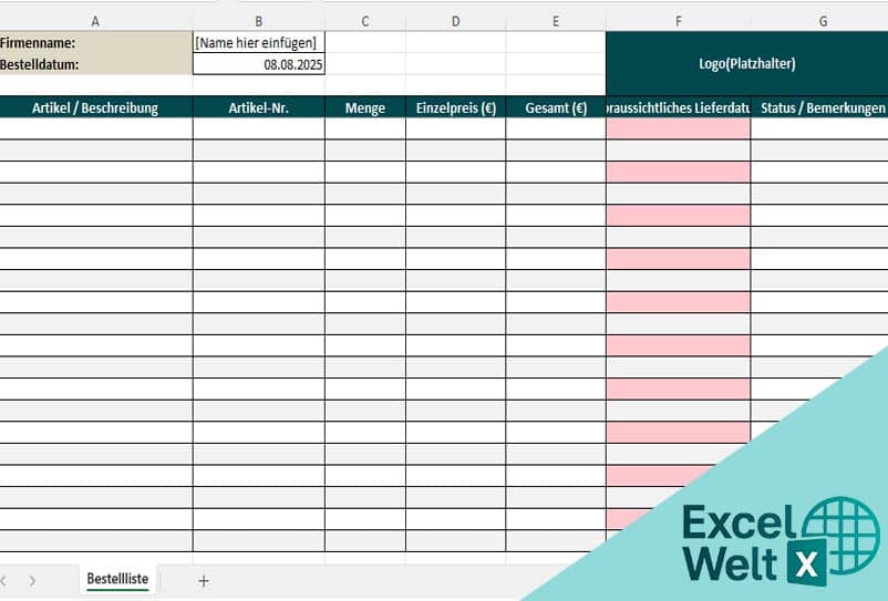 bestellliste vorlage excel