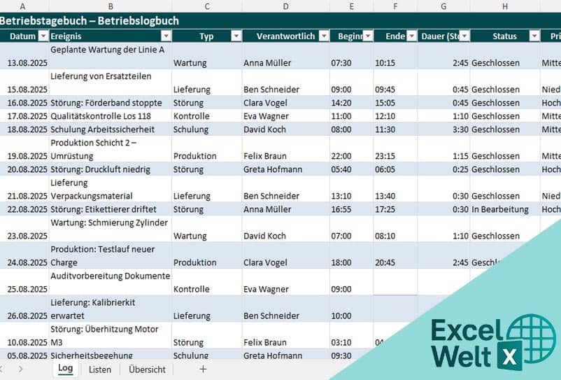 betriebstagebuch vorlage excel