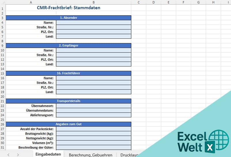 cmr frachtbrief vorlage excel kostenlos