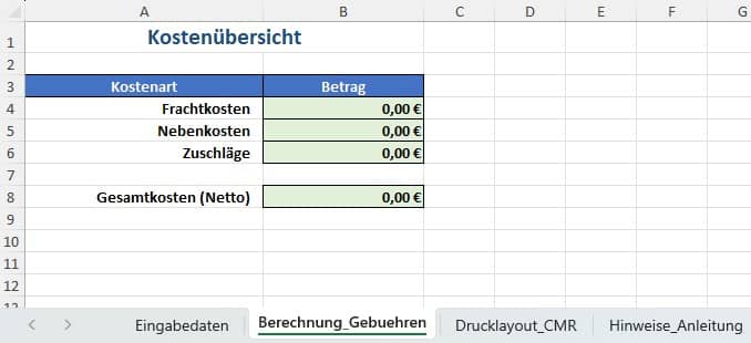 cmr frachtbrief vorlage excel