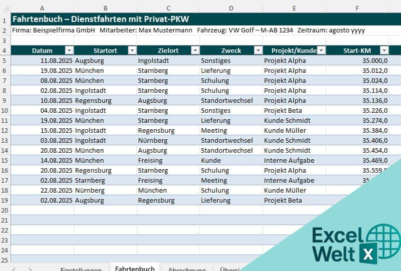 dienstfahrten mit privat pkw abrechnung vorlage excel