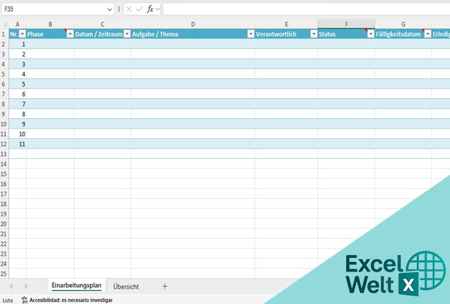 einarbeitungsplan vorlage excel