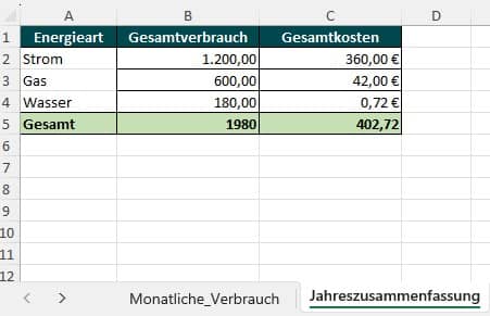 excel-tabelle zählerstände excel vorlage