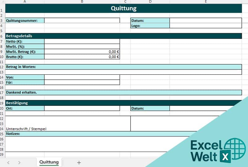 excel vorlage quittung