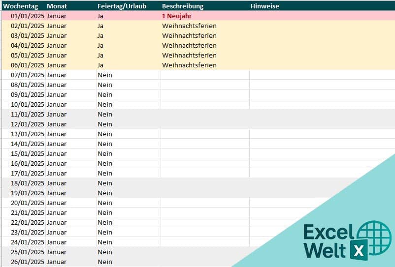 kalender 2025 ferien schleswig-holstein excel