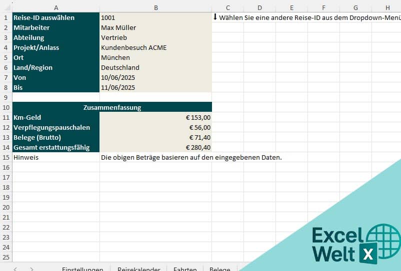 km geld abrechnung vorlage excel kostenlos
