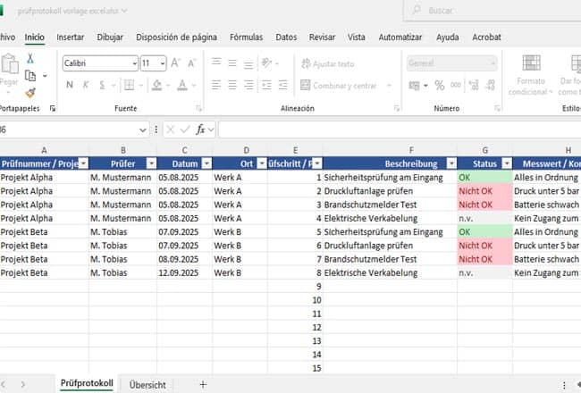 prüfbuch vorlage excel