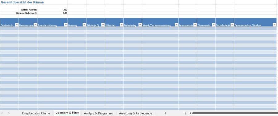 raumbuch vorlage excel kostenlos
