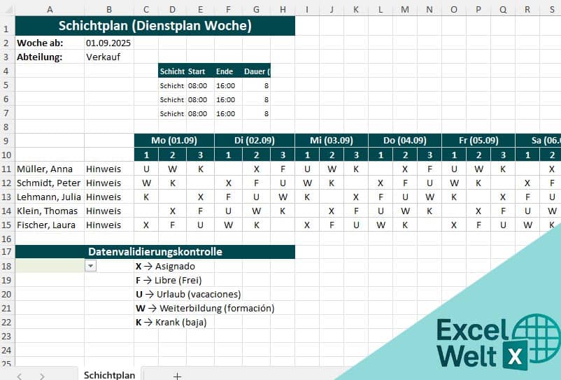 schichtplan excel vorlage kostenlos