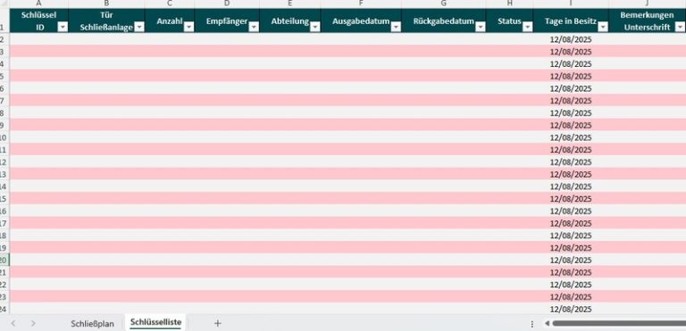 Schlüsselliste Vorlage Pdf Kostenlos