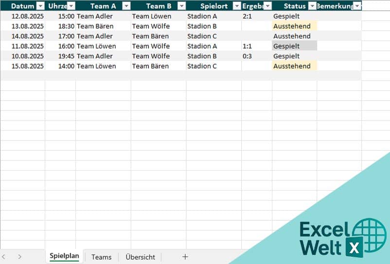 spielplan erstellen excel