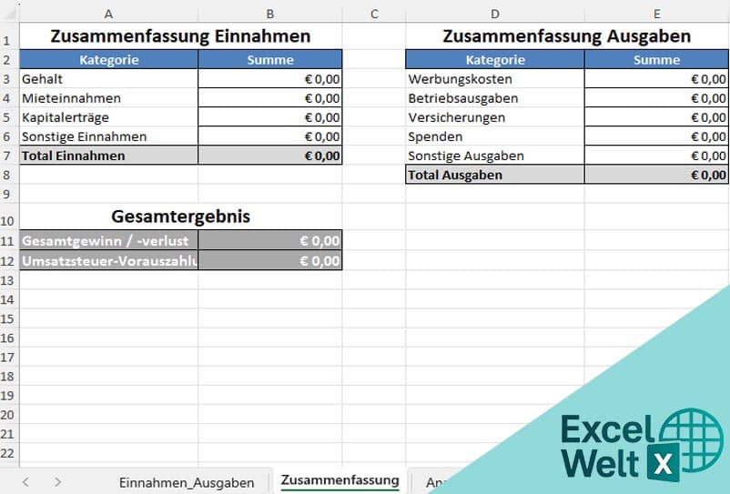 steuererklärung excel vorlage kostenlos