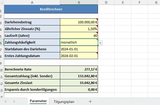 tilgungsrechner mit sondertilgung excel