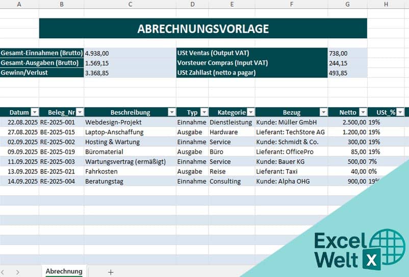 abrechnungsvorlage excel