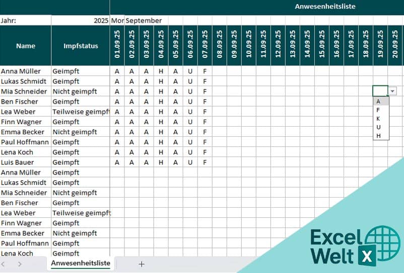 anwesenheitsliste vorlage zum ausdrucken