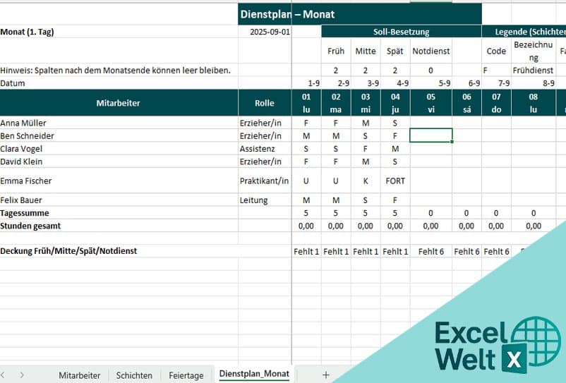 dienstplan kindergarten vorlage