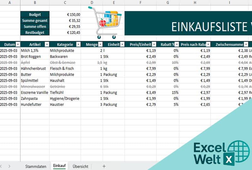 einkaufsliste vorlage excel