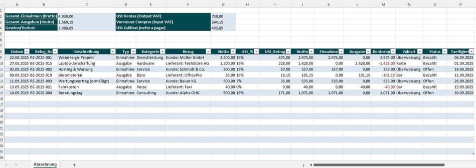 excel abrechnung vorlage