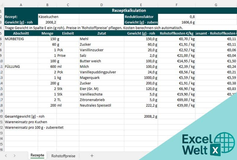 gastronomie kalkulation excel kostenlos