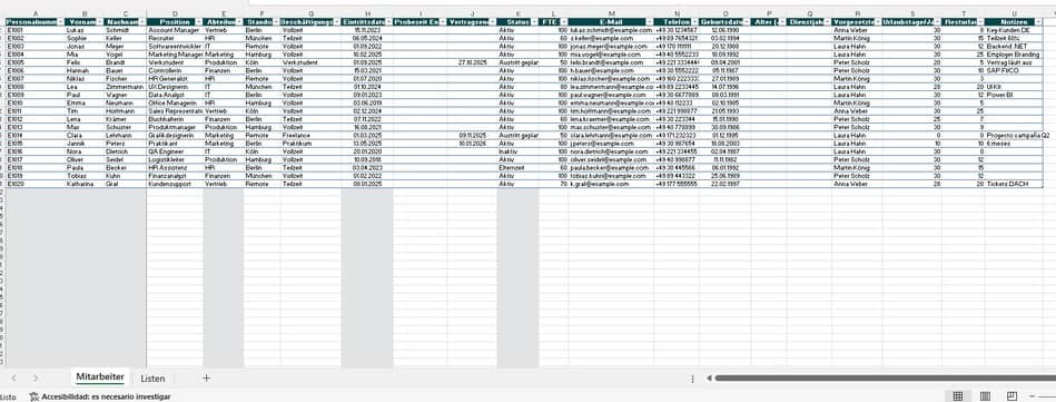 mitarbeiter stammdatenblatt vorlage excel