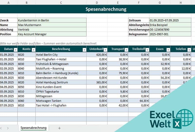 spesenabrechnung vorlage excel