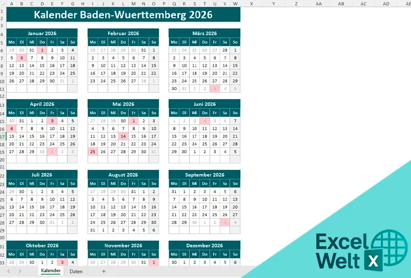 Kalender Baden-Wuerttemberg 2026 ferien