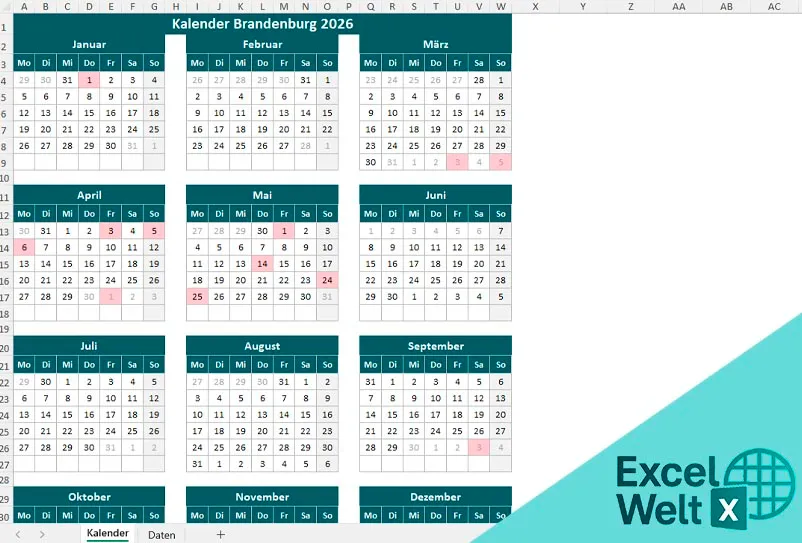 Kalender Brandenburg 2026 ferien