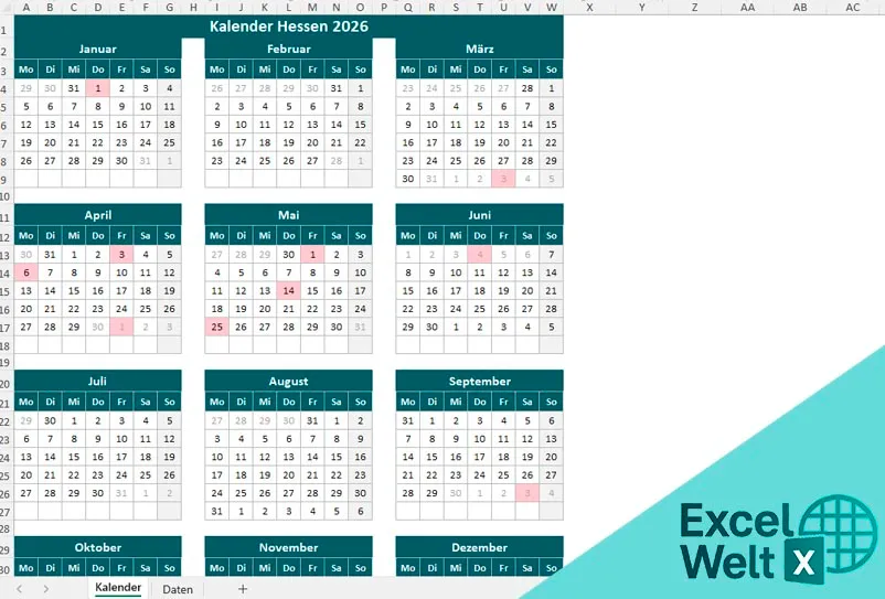 Kalender Hessen 2026 ferien