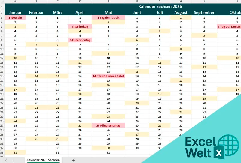 Kalender Sachsen 2026