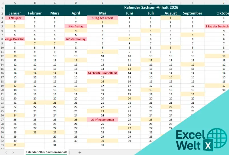 Kalender Sachsen-Anhalt 2026