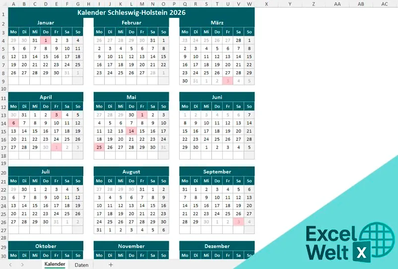 Kalender Schleswig-Holstein 2026 ferien