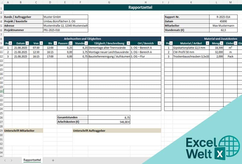 vorlage rapportzettel