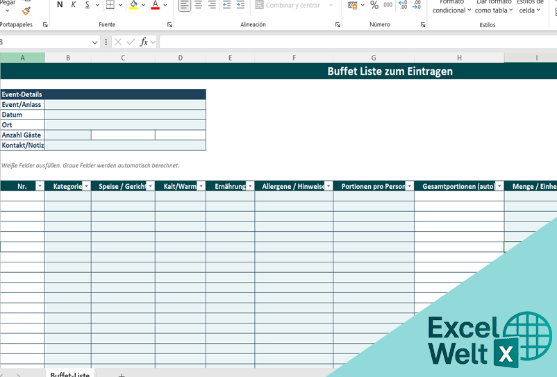 Buffet Liste zum Eintragen