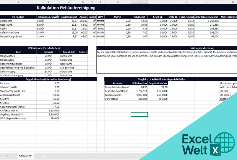 Kalkulation Gebäudereinigung excel vorlage
