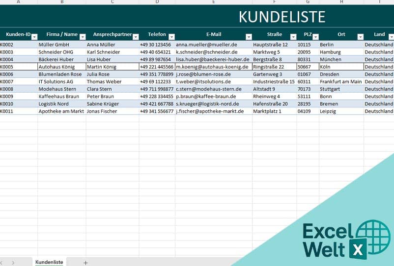 Kundenliste Excel Vorlage