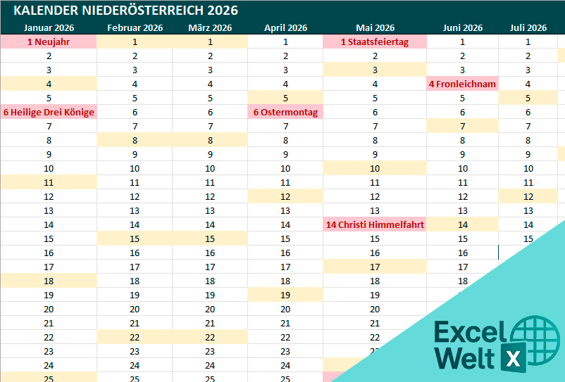 Kalender Niederösterreich 2026