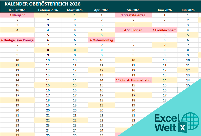 Kalender Oberösterreich 2026