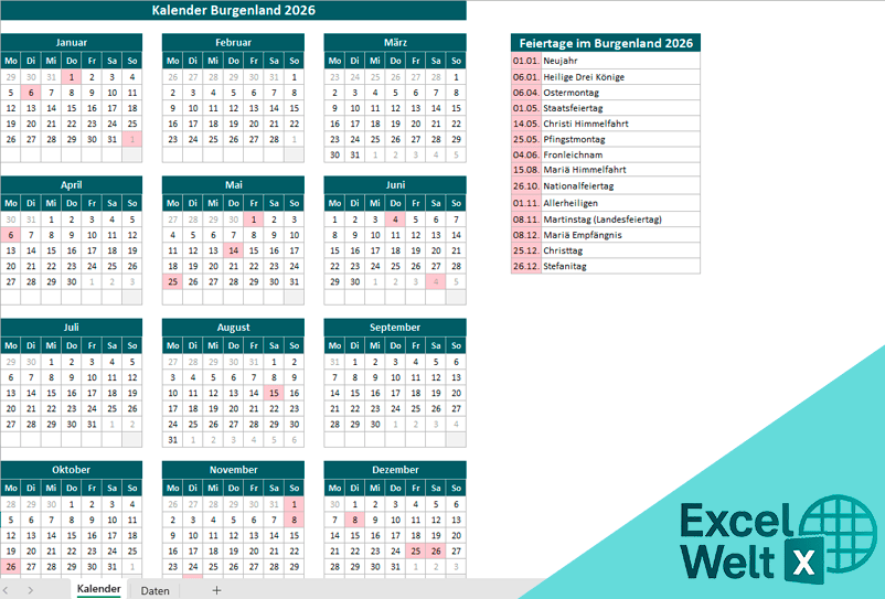 Kalender Burgenland 2026