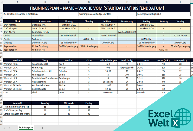 trainingsplan excel vorlage