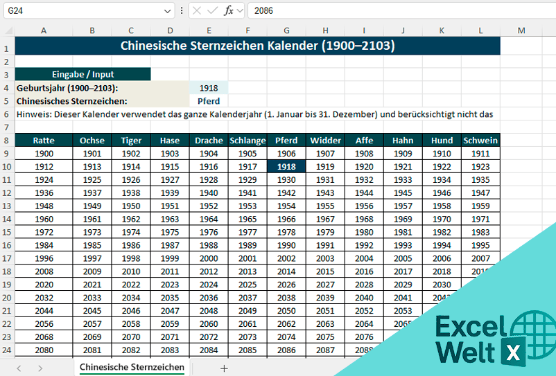 Chinesische Sternzeichen kalender excel