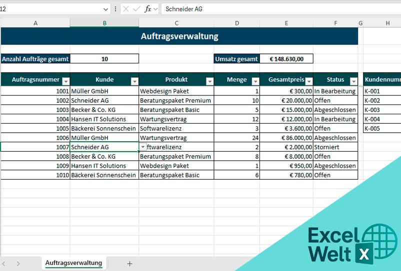 auftragsverwaltung excel vorlage kostenlos