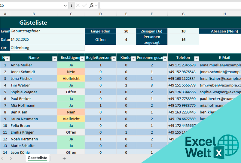 gästeliste excel vorlage kostenlos