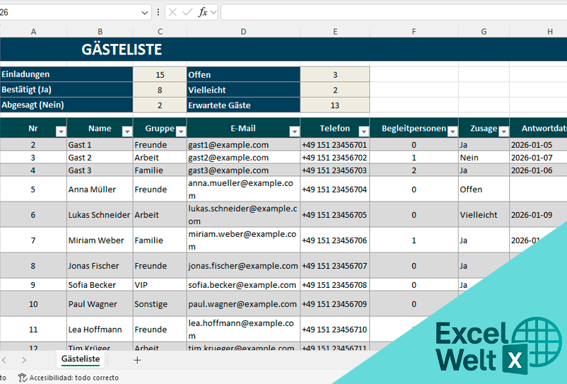 gästeliste excel vorlage