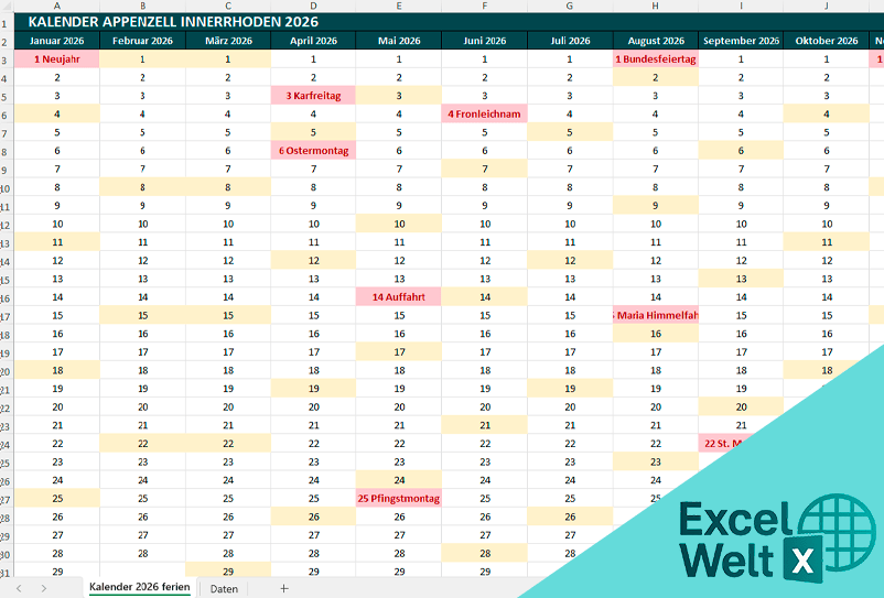 Kalender Appenzell Innerrhoden 2026