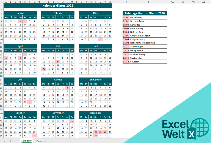 Kalender Glarus 2026