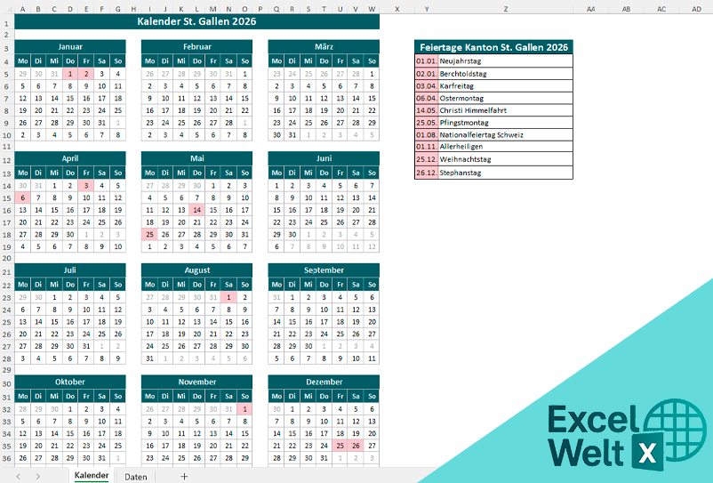 Kalender St. Gallen 2026