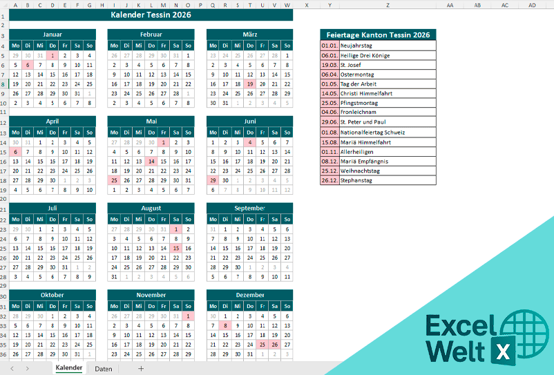 Kalender Tessin 2026